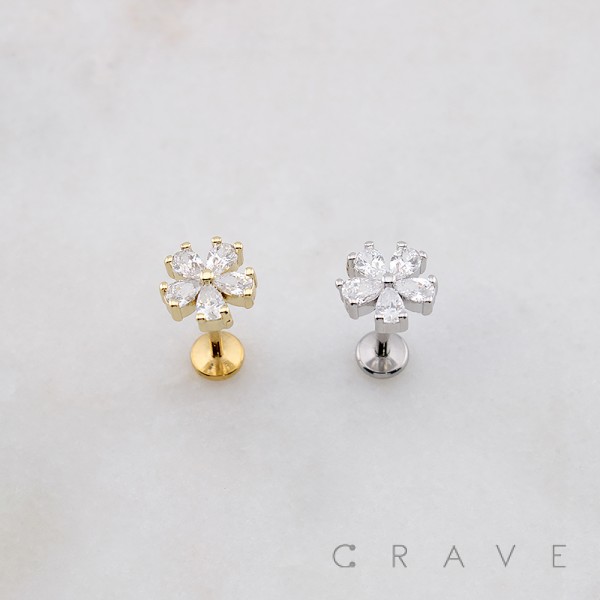 ROUND 5 PETALS CZ FLOWER THEADLESS (PUSH IN) 316L SURGICAL STEEL LABRET SET